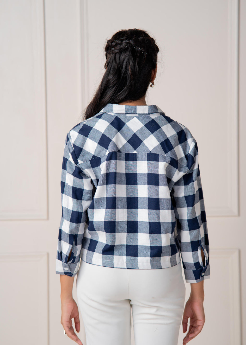 Juniper Lamora Navy & White Large Checkered Casual Button-Down Shirt - Distacart