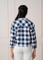 Juniper Lamora Navy & White Large Checkered Casual Button-Down Shirt - Distacart