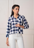 Juniper Lamora Navy & White Large Checkered Casual Button-Down Shirt - Distacart