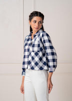 Juniper Lamora Navy & White Large Checkered Casual Button-Down Shirt - Distacart