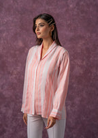 Juniper Lamora Peach & White Vertical Striped Relaxed-Fit Button-Down Shirt - Distacart