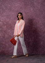 Juniper Lamora Peach & White Vertical Striped Relaxed-Fit Button-Down Shirt - Distacart