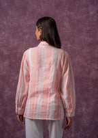 Juniper Lamora Peach & White Vertical Striped Relaxed-Fit Button-Down Shirt - Distacart