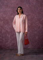 Juniper Lamora Peach & White Vertical Striped Relaxed-Fit Button-Down Shirt - Distacart