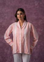 Juniper Lamora Peach & White Vertical Striped Relaxed-Fit Button-Down Shirt - Distacart