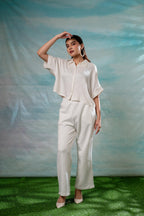 Juniper Lamora Off-White Minimal Textured Boxy Shirt