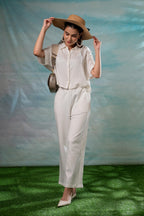 Juniper Lamora Off-White Minimal Textured Boxy Shirt