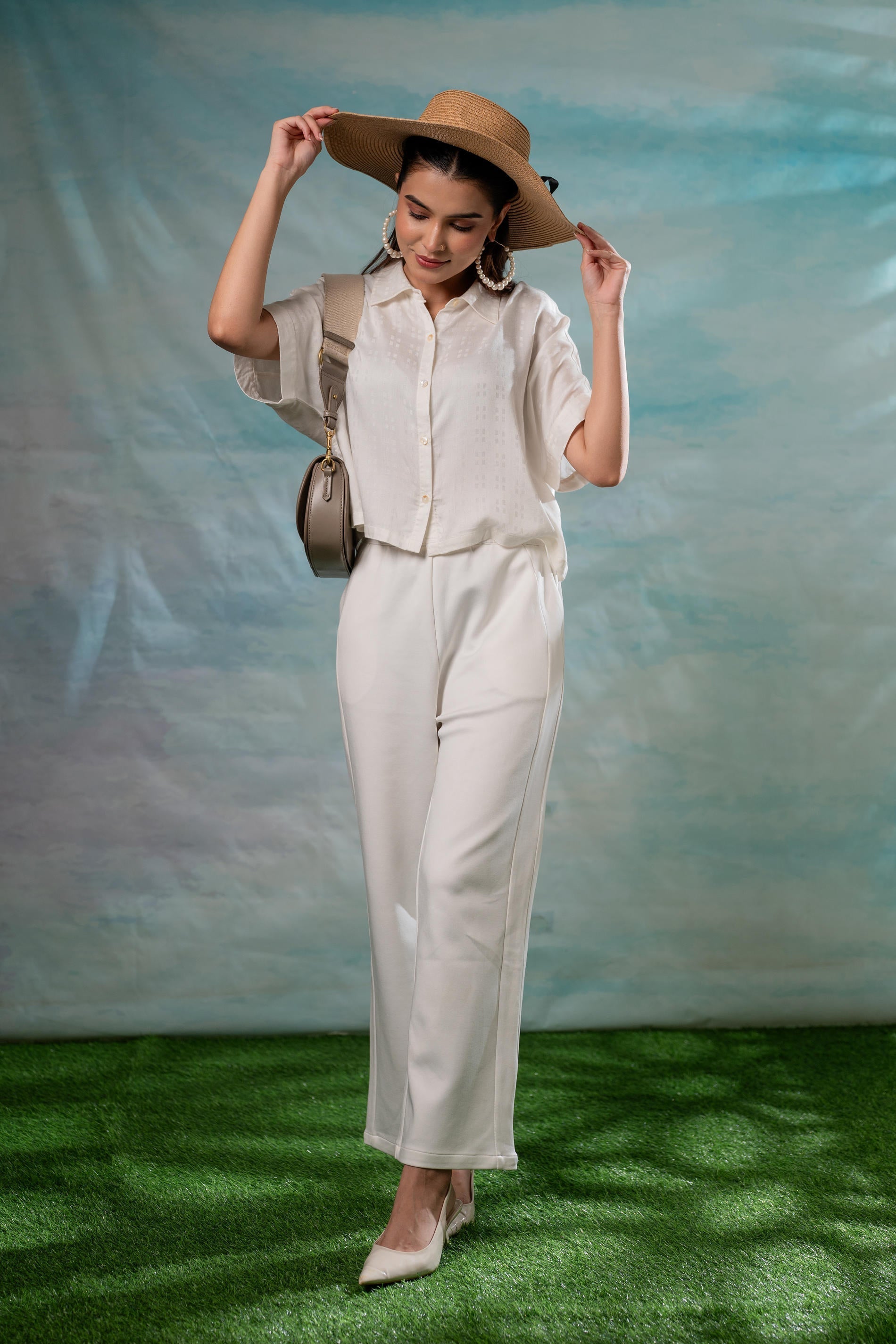 Juniper Lamora Off-White Minimal Textured Boxy Shirt