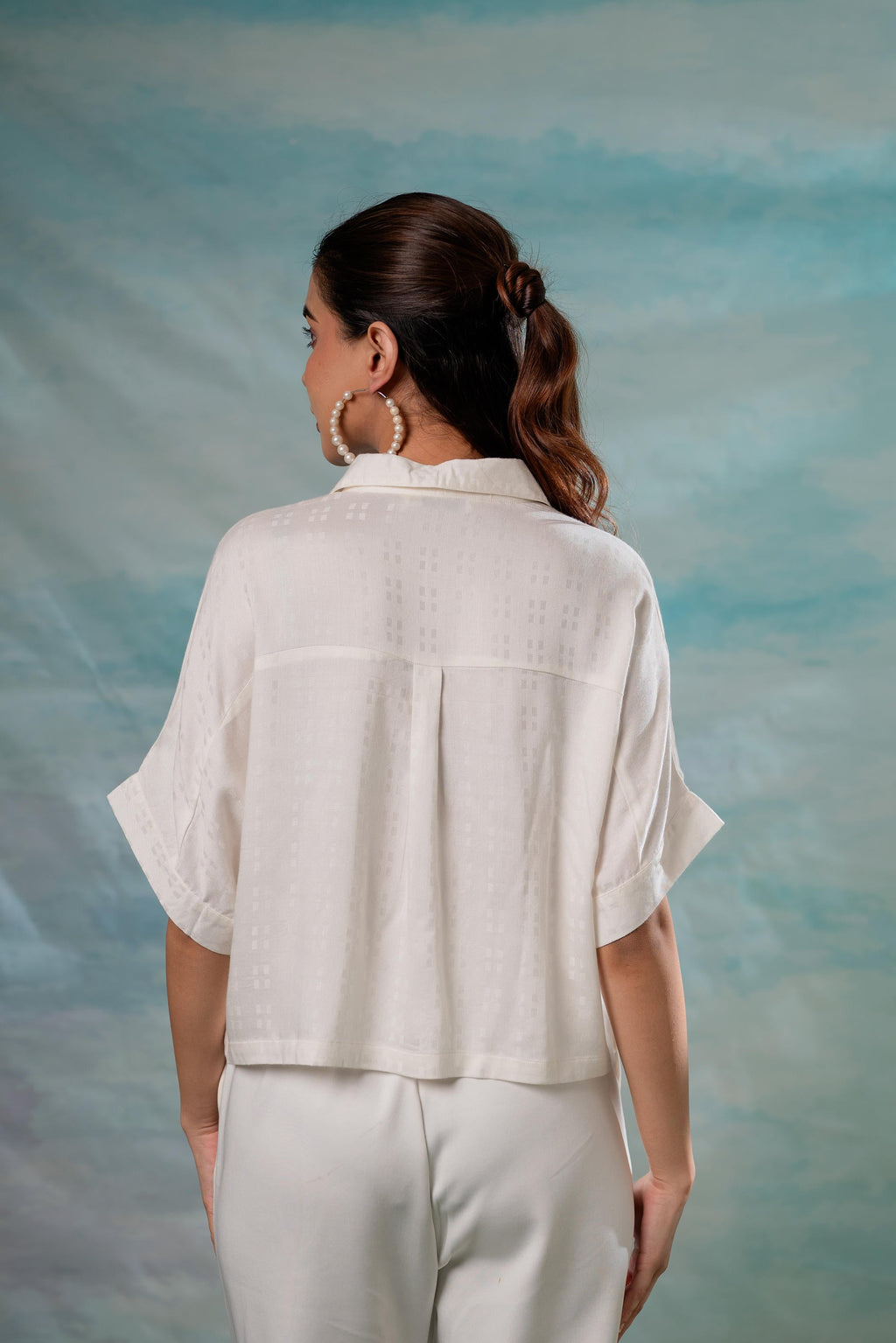Juniper Lamora Off-White Minimal Textured Boxy Shirt