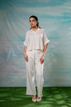 Juniper Lamora Off-White Minimal Textured Boxy Shirt