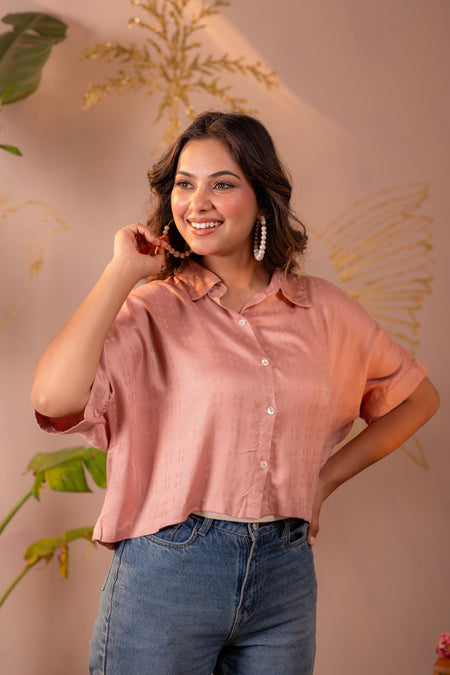 Juniper Lamora Rose Gold Textured Casual Shirt Top