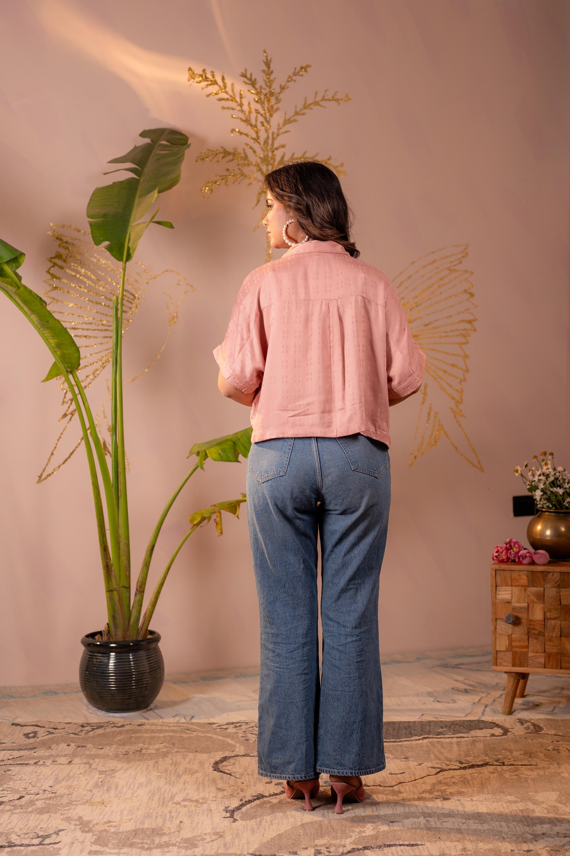 Juniper Lamora Rose Gold Textured Casual Shirt Top - Distacart