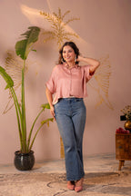 Juniper Lamora Rose Gold Textured Casual Shirt Top - Distacart