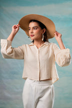 Juniper Lamora Beige Minimal Textured Shirt