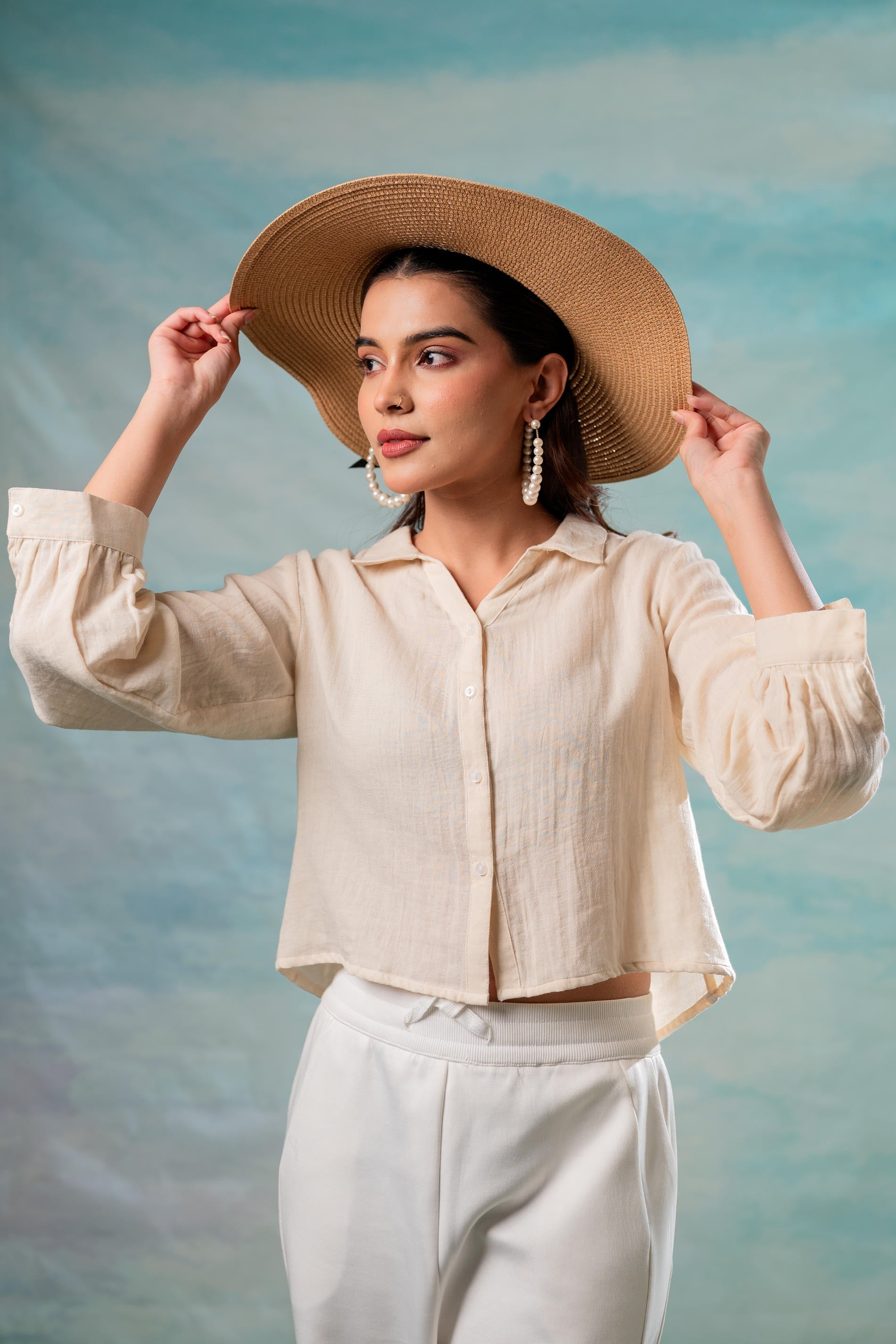 Juniper Lamora Beige Minimal Textured Shirt