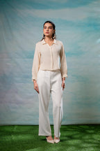 Juniper Lamora Beige Minimal Textured Shirt