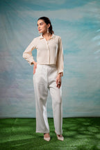 Juniper Lamora Beige Minimal Textured Shirt
