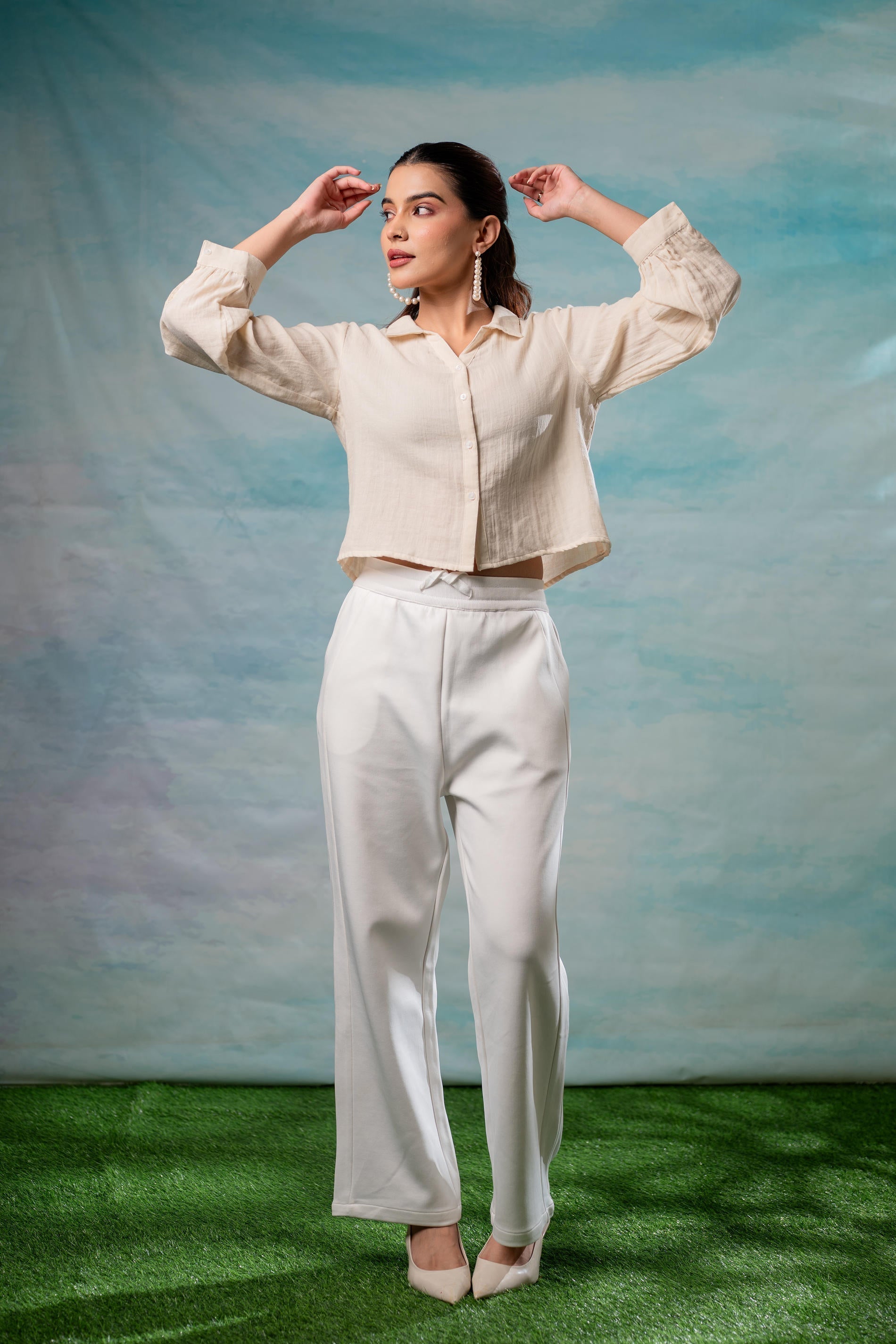 Juniper Lamora Beige Minimal Textured Shirt