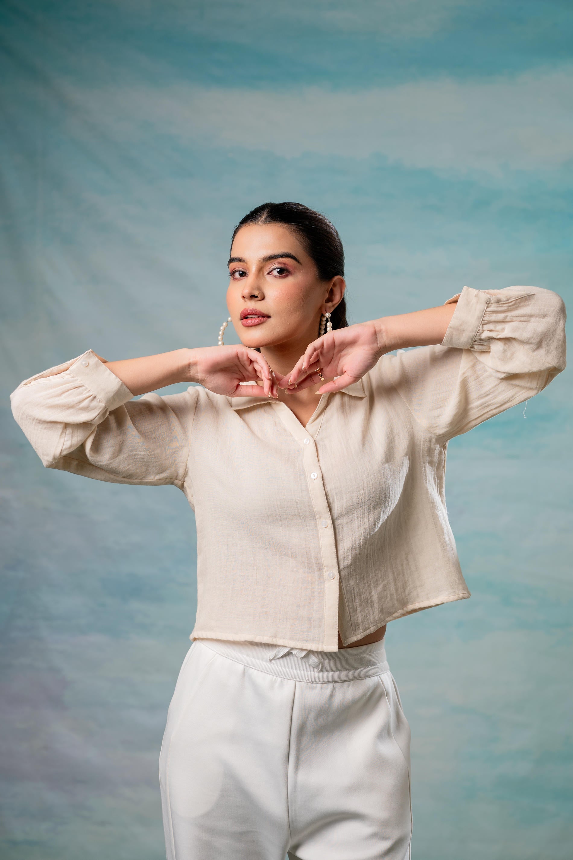 Juniper Lamora Beige Minimal Textured Shirt