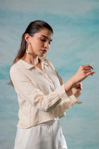 Juniper Lamora Beige Minimal Textured Shirt