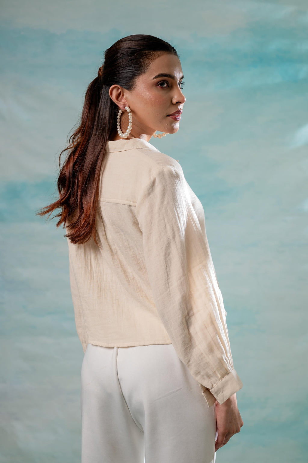 Juniper Lamora Beige Minimal Textured Shirt