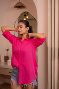 Juniper Lamora Hot Pink Solid Casual Oversized Shirt For Women