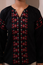 Juniper Lamora Black Boho Embroidered Tunic With Geometric Red Motifs - Distacart
