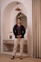 Juniper Lamora Black Boho Embroidered Tunic With Geometric Red Motifs - Distacart