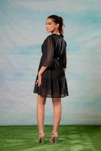 Juniper Lamora Black Chevron-Sheer Fit & Flare Mini Dress - Distacart