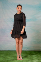 Juniper Lamora Black Chevron-Sheer Fit & Flare Mini Dress - Distacart