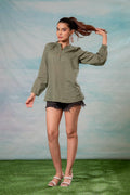 Juniper Lamora Olive Green Dobby-Textured Casual Tunic Top