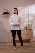 Juniper Lamora Off-White Eyelet Yoke Gathered Peasant Top - Distacart