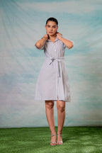 Juniper Lamora Women? Light Aqua Shirt Dress With Front Tie-Up Belt - Distacart