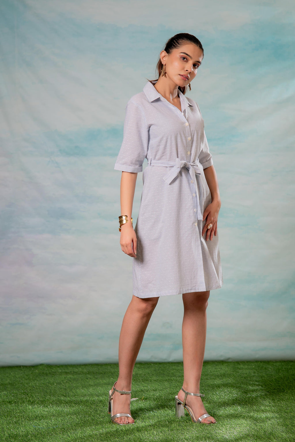 Juniper Lamora Women? Light Aqua Shirt Dress With Front Tie-Up Belt - Distacart