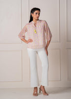 Juniper Lamora Pastel Floral Tie-Neck Peasant Top With Tassels - Distacart