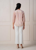 Juniper Lamora Pastel Floral Tie-Neck Peasant Top With Tassels - Distacart