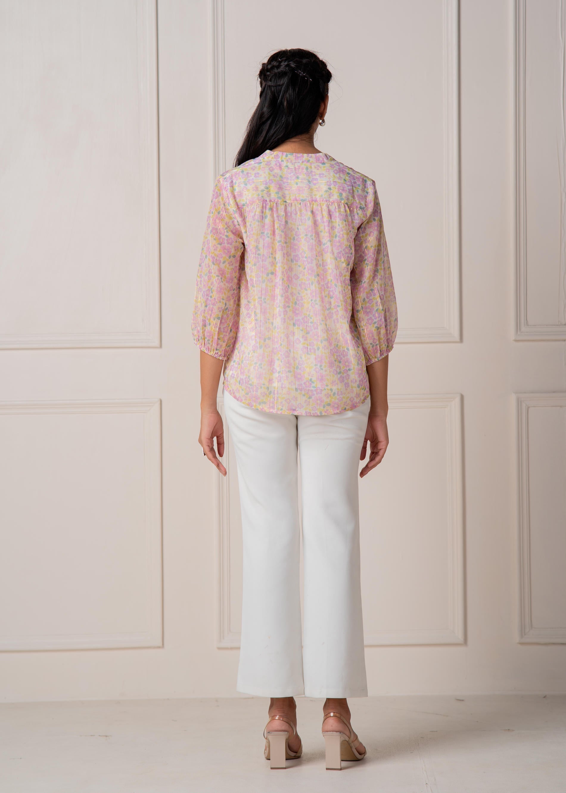 Juniper Lamora Pastel Floral Tie-Neck Peasant Top With Tassels - Distacart