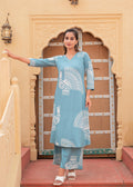 Juniper Women'S Printed Powder Blue Viscose Kurta With Pant - Distacart