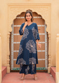 Juniper Women'S Printed Navy Viscose Kurta With Pant - Distacart