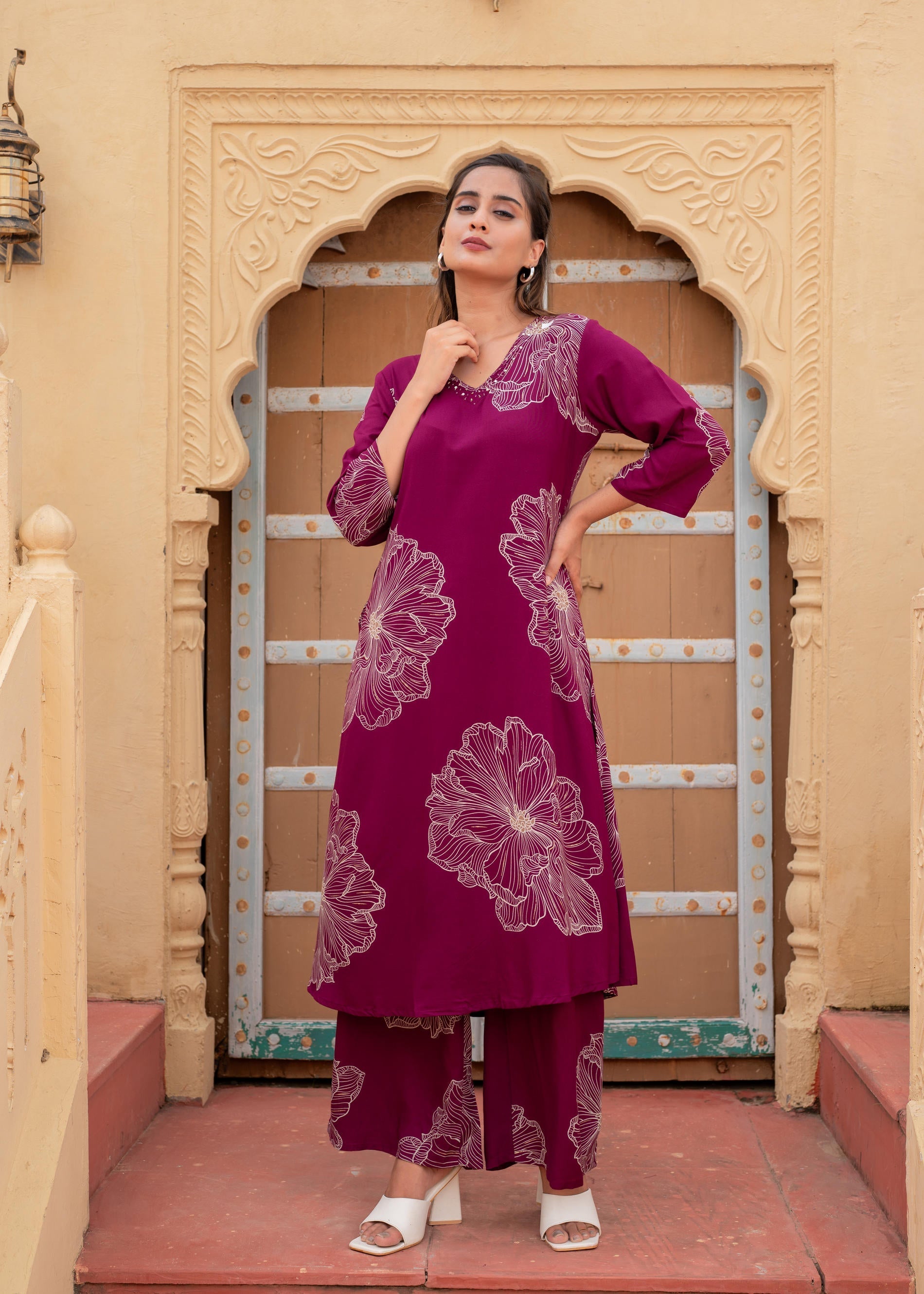 Juniper Women'S Wine Viscose Kurta With Pant - Distacart
