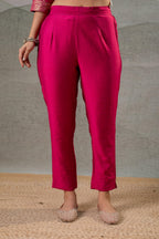 Juniper Fuchsia Foil-Print Straight Kurta Set With Pant & Ornate Dupatta - Distacart