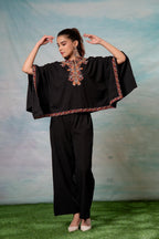 Juniper Black Embroidered Cape Tunic With Matching Palazzo Pants