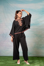 Juniper Black Embroidered Cape Tunic With Matching Palazzo Pants