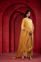 Juniper Mustard Elegance Chanderi Kurta Set With Geometric Dupatta - Distacart