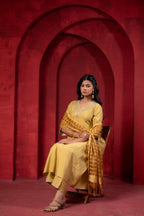 Juniper Mustard Elegance Chanderi Kurta Set With Geometric Dupatta - Distacart
