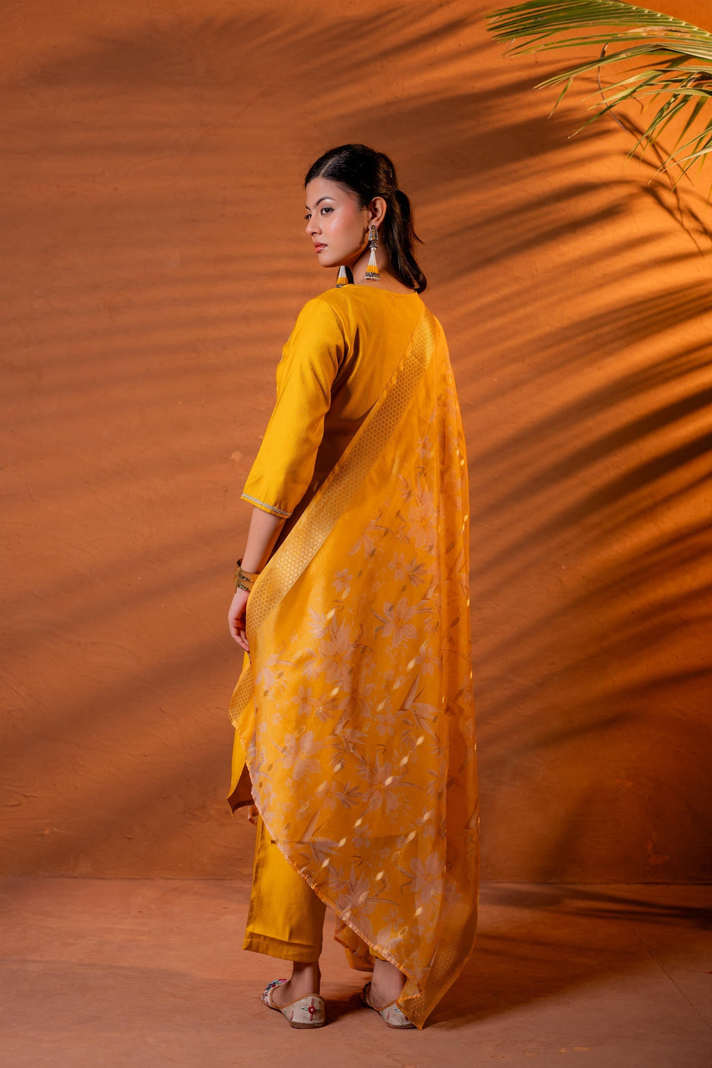 Juniper Mustard, Zari Embroidered Straight Kurta Set With Abstract Printed Dupatta - Distacart