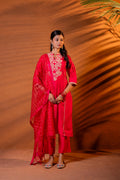 Juniper Fuchsia Embroidered Kurta Set With Zari Checked Dupatta - Distacart