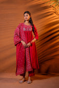 Juniper Maroon Ajrakh-Inspired Printed Kurta Set With Embroidered Yoke & Matching Dupatta - Distacart