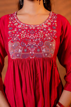 Juniper Maroon Ajrakh-Inspired Printed Kurta Set With Embroidered Yoke & Matching Dupatta - Distacart