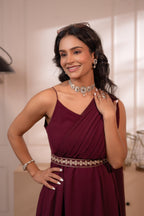 Juniper Wine Whispers One-Shoulder Gown - Distacart
